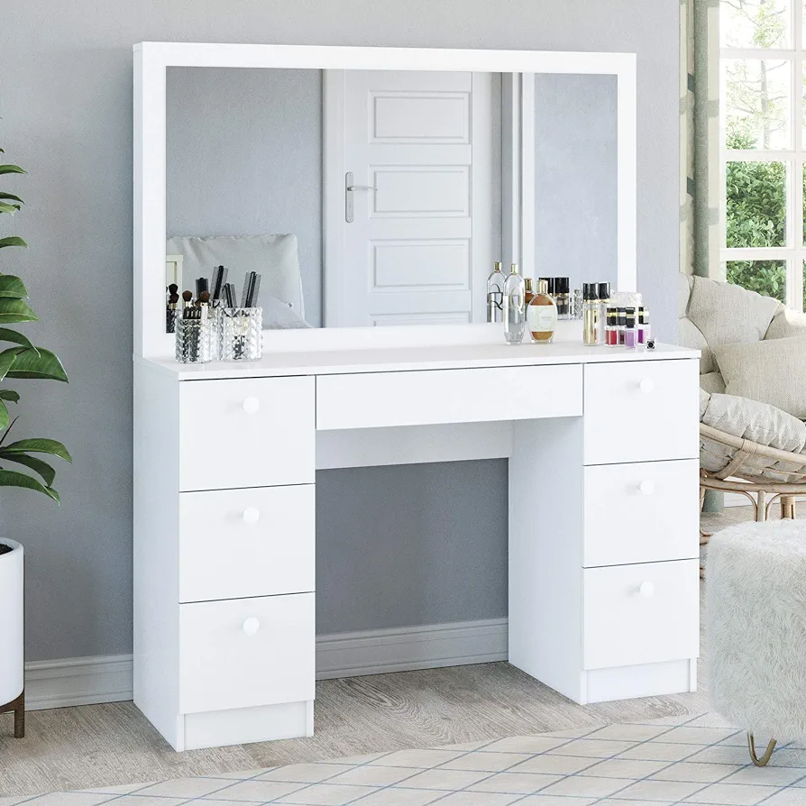 merida marketing enterprises modern wooden dressing i vanity table with mirror (white) (4×2) merida marketing enterprises modern wooden dressing i vanity table with mirror (white) (4×2)